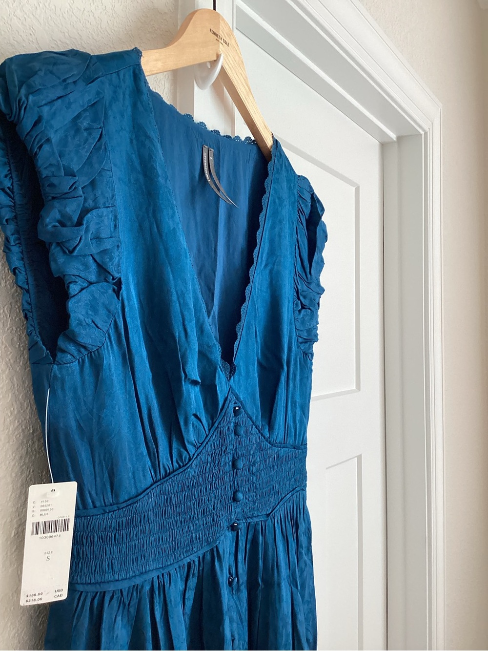 Anthropologie Peregrine V-Neck Midi Dress Silken Cap Sleeve Small Deep Sea Blue - Picture 7 of 15